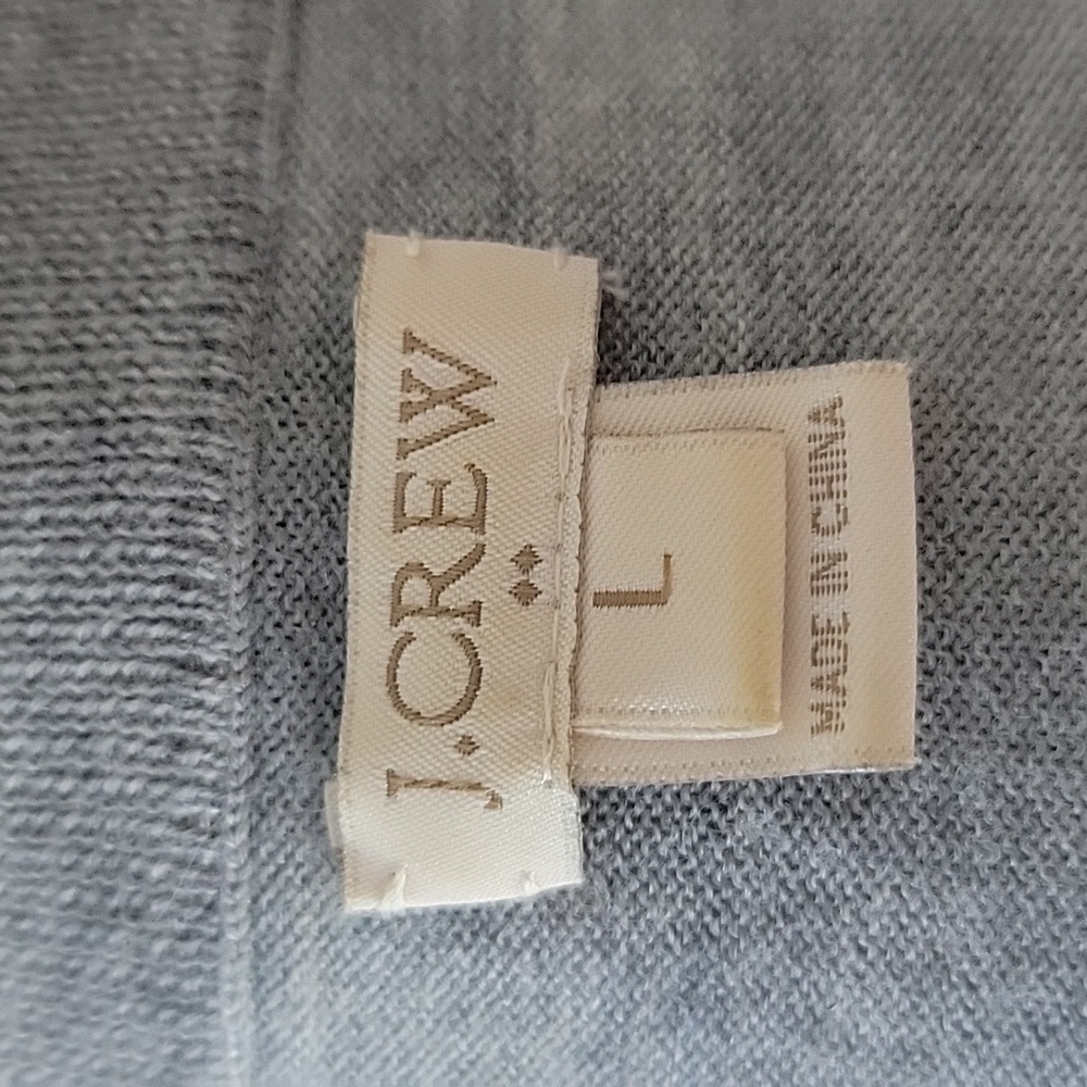 J.CREW 100% Wool Light Gray 3/4 Sleeve Preppy Office Capsule Crewneck Sweater L - Picture 6 of 8